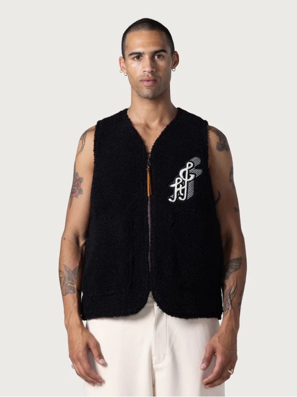 Honor The Gift Teddy Notes Vest Black Sherpa Fleece Zip Mens L NWT